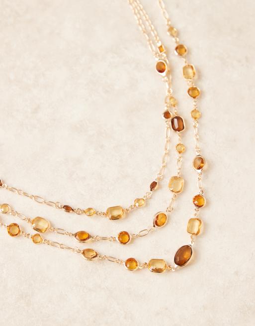 ASOS DESIGN Curve - Ketting met meerdere rijen amberstenen in goudkleur, 2 van 3