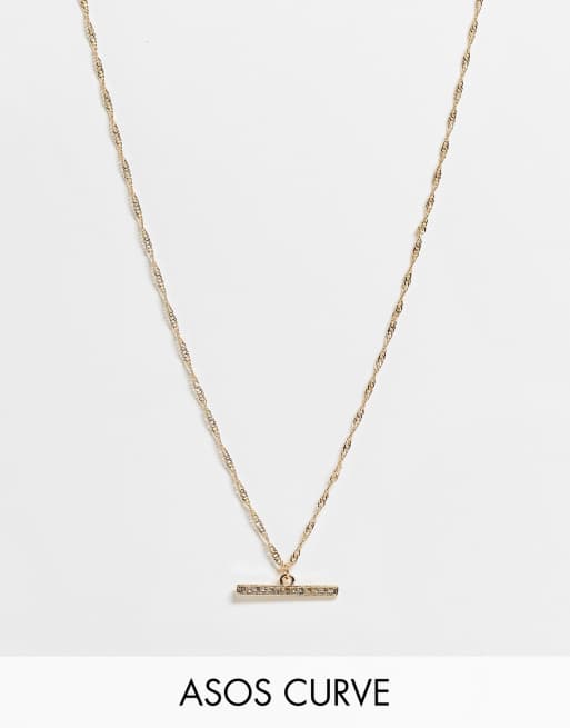 ASOS DESIGN Curve - Ketting met T-staafhangertje in goudkleur