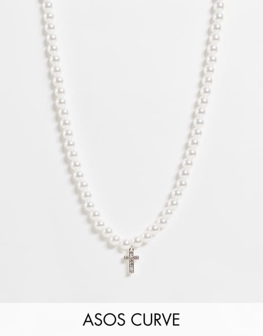 ASOS DESIGN Curve - Ketting van imitatieparels met kruishanger