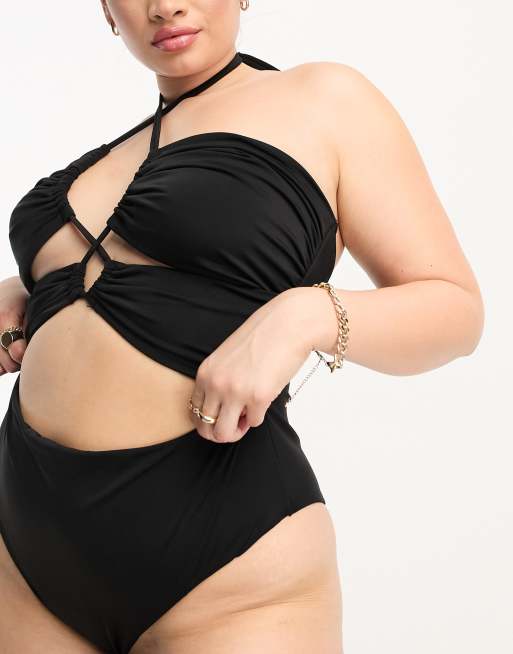 ASOS DESIGN super cut away strappy swimsuit in black