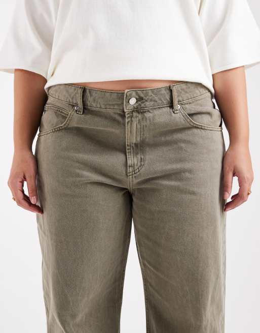 ASOS DESIGN Curve - Khaki lavtaljede jeans med poset pasform , 5 af 5