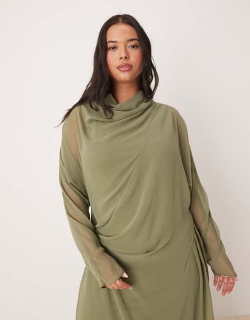 ASOS DESIGN Curve - Khakifarvet højhalset maxikjole, 4 af 4