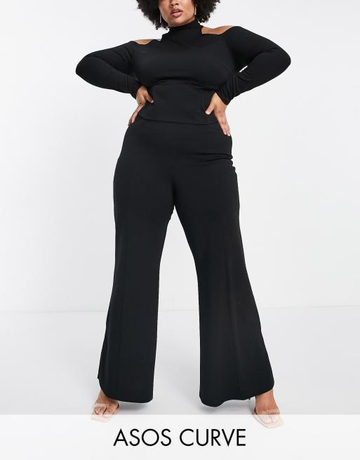 Asos Design Curve Kick Flare Trouser In Black Scuba Crepe Asos