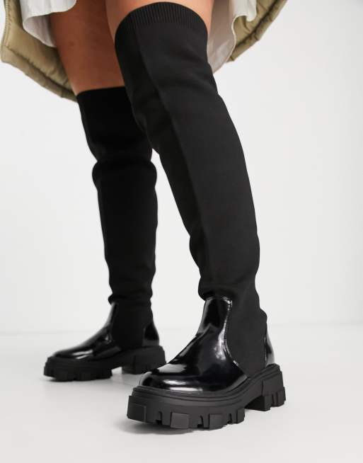 Asos design kelby flat elastic thigh high clearance boots