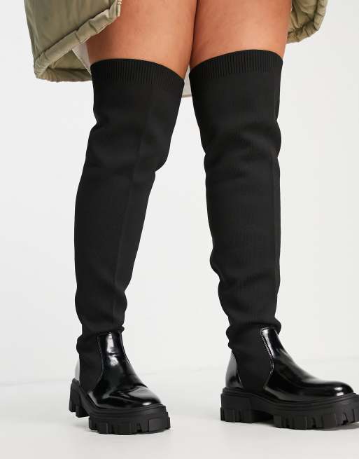 Asos design kelby flat elastic thigh high outlet boots