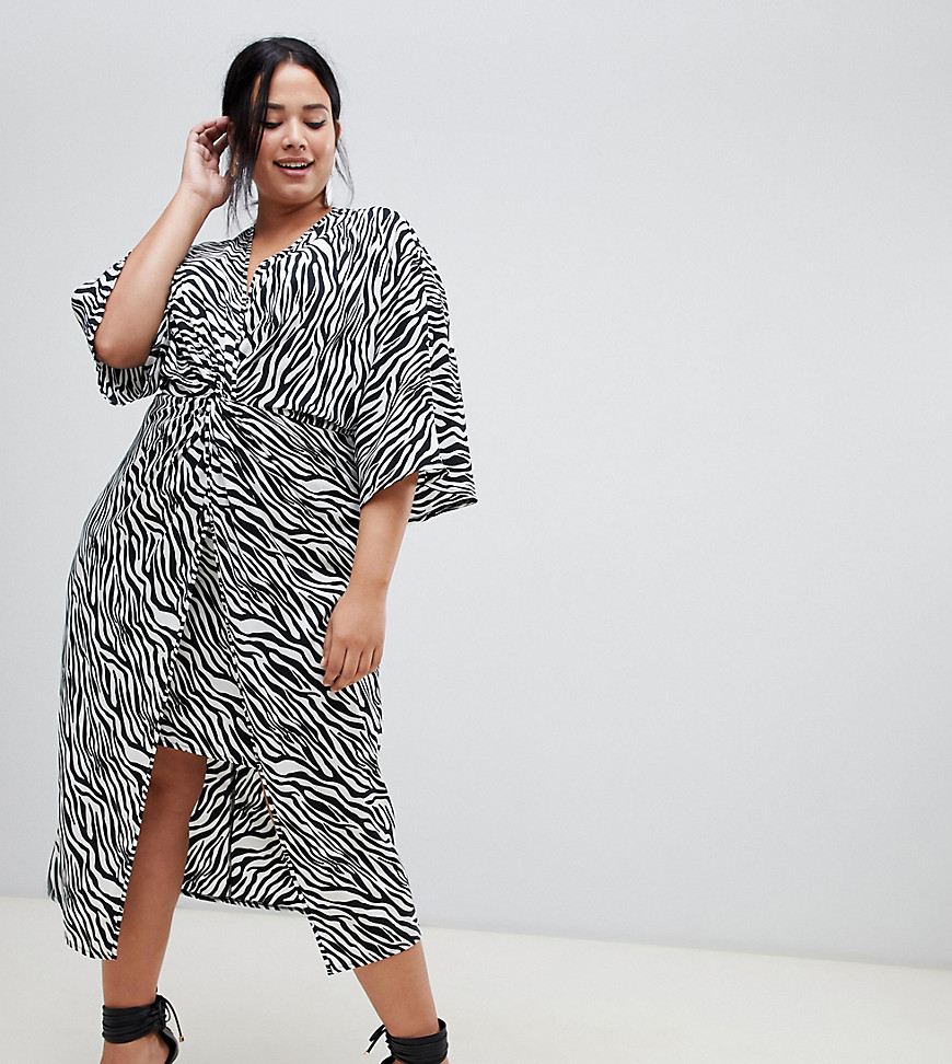 ASOS DESIGN Curve kimono dress in midi length in zebra print-Multi