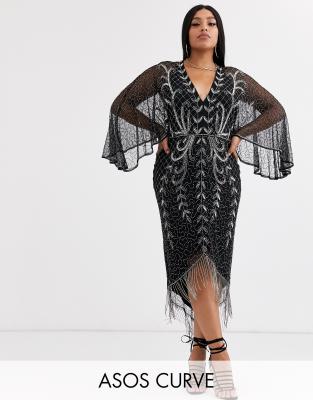 asos design kimono midi dress with delicate beaded embellishment