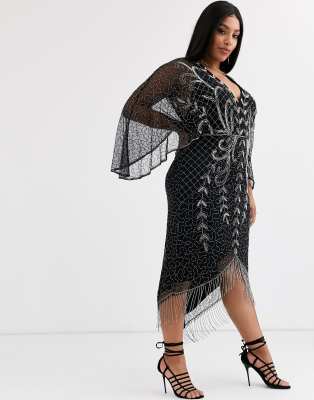 asos design kimono midi dress with delicate beaded embellishment