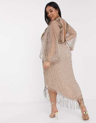 asos design kimono midi dress with delicate beaded embellishment