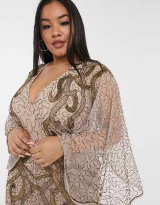 asos design kimono midi dress with delicate beaded embellishment
