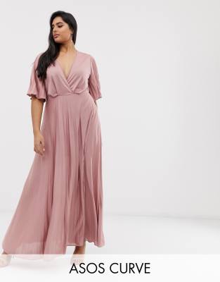 asos design curve kimono pleated maxi dress