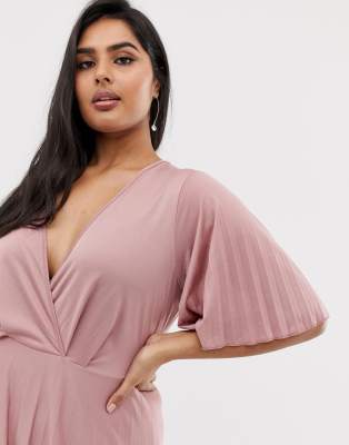 asos design curve kimono pleated maxi skater dress