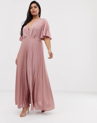 asos design curve kimono pleated maxi skater dress