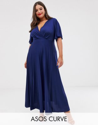 asos design curve kimono pleated maxi dress