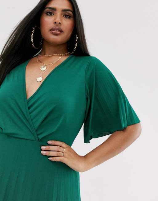 Asos design curve kimono pleated maxi skater dress sale