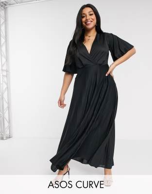 asos design curve kimono pleated maxi dress