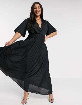 pleated maxi dress black