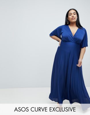 asos design curve kimono pleated maxi dress