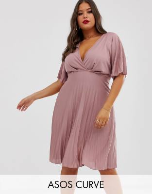 asos design curve kimono pleated maxi dress