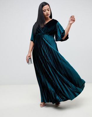 asos design curve kimono pleated maxi dress