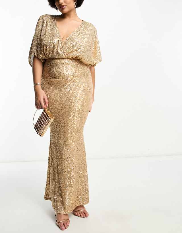 ASOS DESIGN Curve kimono sleeve maxi dress in sequin gold