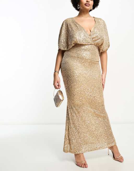 Asos Design Curve Kimono Sleeve Maxi Dress In Sequin Gold | Asos