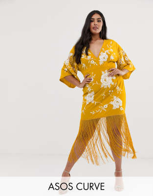 asos yellow fringe dress