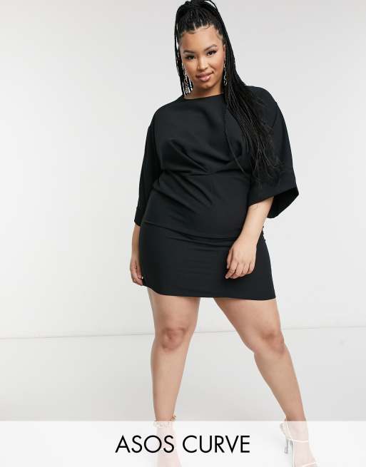 ASOS DESIGN Curve kimono sleeve mini dress in black