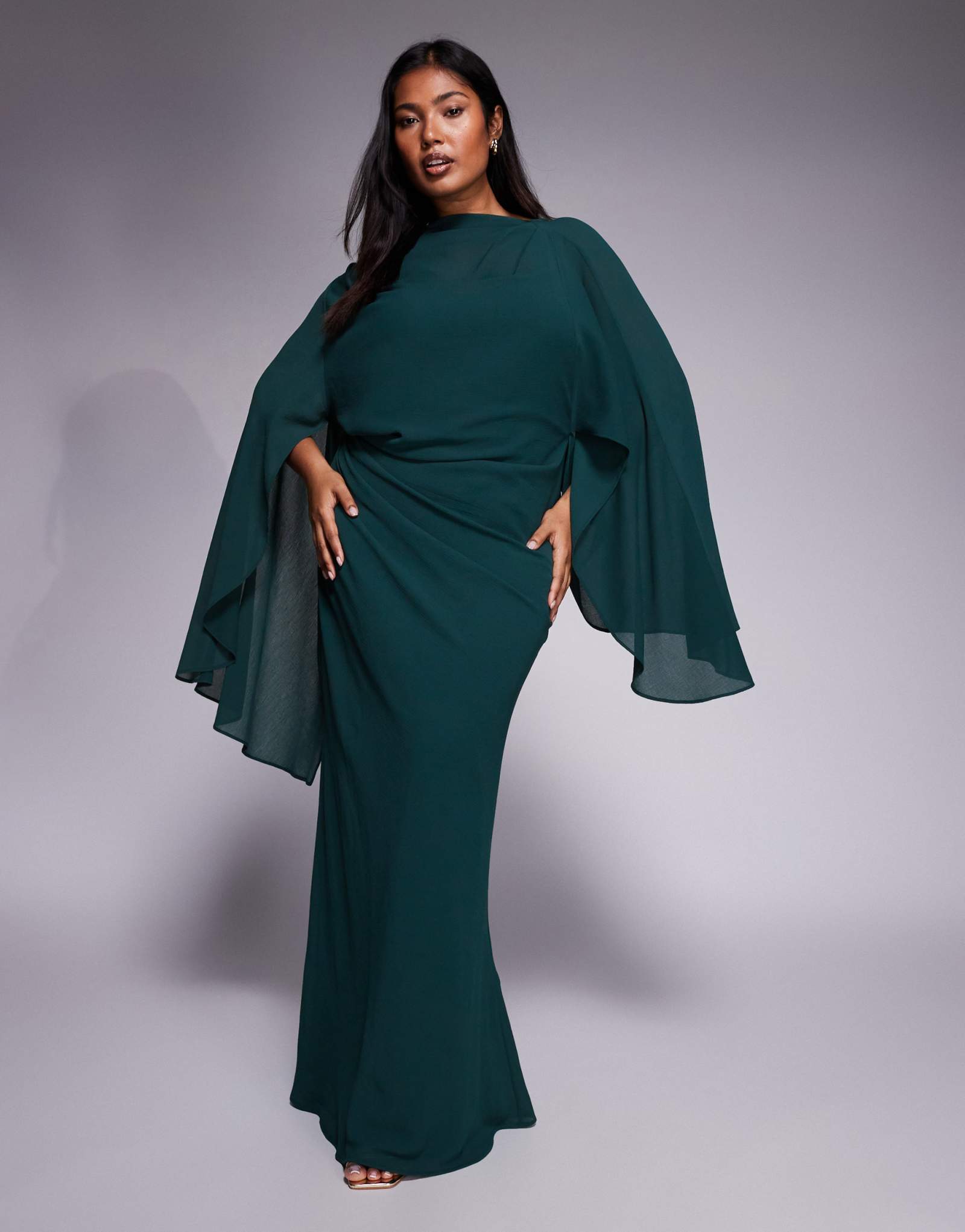 ДИЗАЙНЕРСКОЕ кимоно ASOS с округлыми рукавами и накидкой, драпированное платье мидакси с открытой спиной зеленого цвета хаки