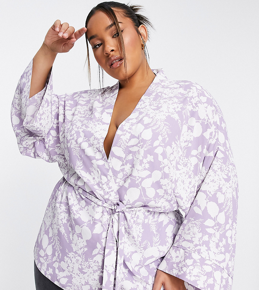 Plus-size kimono by ASOS DESIGN The scroll is over All-over print Open front Tie waist Regular fit