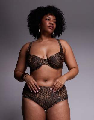 ASOS DESIGN Curve - Kitty - Shorty de bikini à taille haute et imprimé léopard-Brown 54