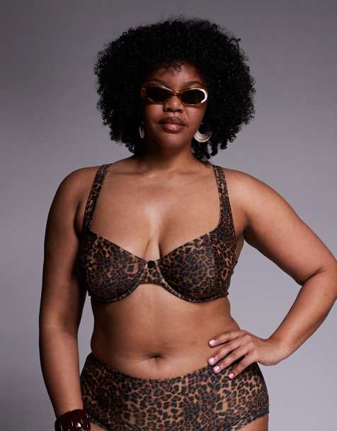 ASOS DESIGN Curve Kitty underwired bikini top in leopard
