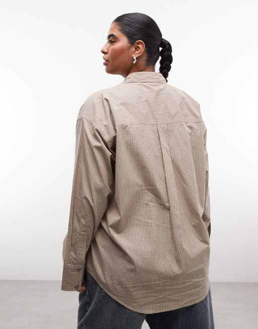 ASOS DESIGN Curve klassiek katoenen overhemd in beige ruit, 3 van 4