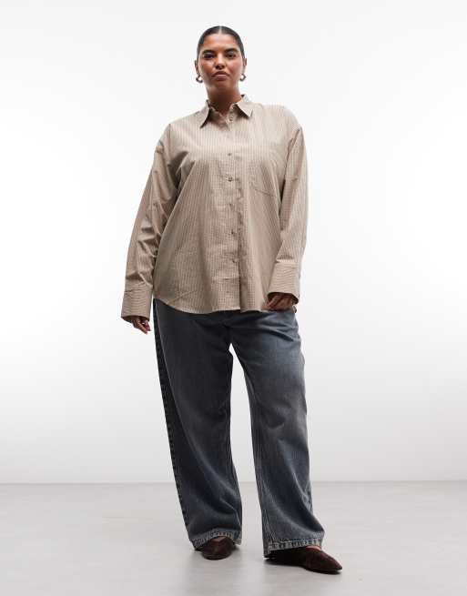 ASOS DESIGN Curve klassisk bomullsskjorta i beige rutigt, 2 av 4