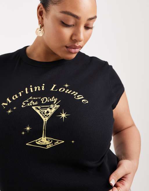ASOS DESIGN Curve – Knapp geschnittenes T-Shirt in Schwarz mit „Martini“-Print, 2 von 4