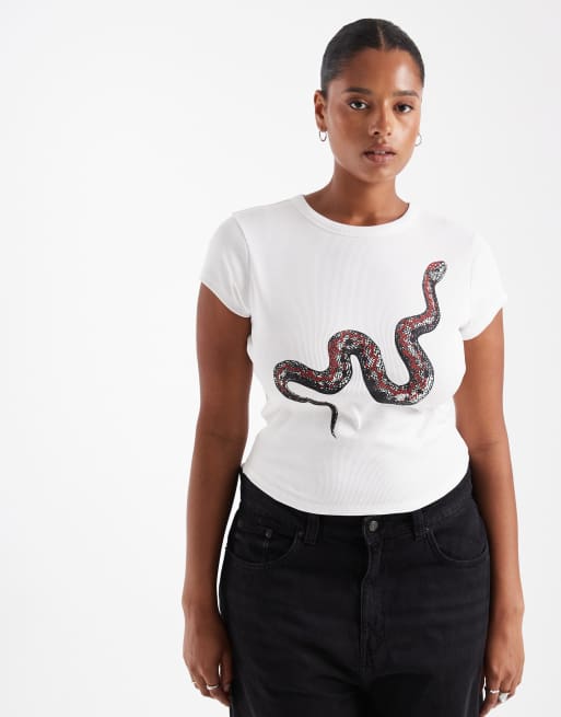 ASOS DESIGN Curve – Knapp geschnittenes T-Shirt in Weiß mit Schlangen-Grafikprint, 3 von 4