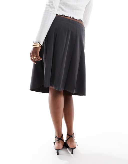 ASOS DESIGN Curve knee length tailored pleated midi skirt in grey ASOS