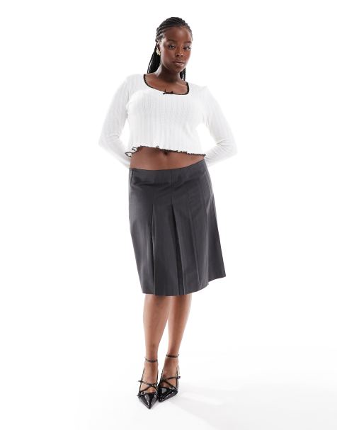 ASOS DESIGN Curve - Knielange midi rok met plooien in grijs - view 1