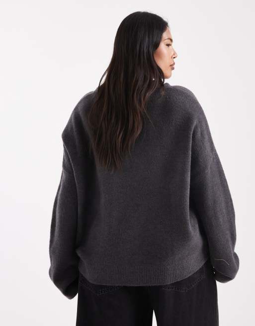 ASOS DESIGN Curve knit boxy v neck sweater in charcoal
