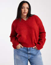 ASOS DESIGN Curve knit oversized sweater in eyelash yarn in burgundy