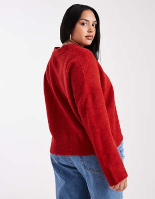 Asos Curve Asos Design Curve Knit Boxy V Neck Sweater In Red