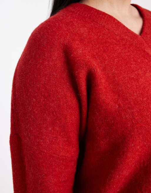 ASOS DESIGN Curve knit boxy v neck sweater in red