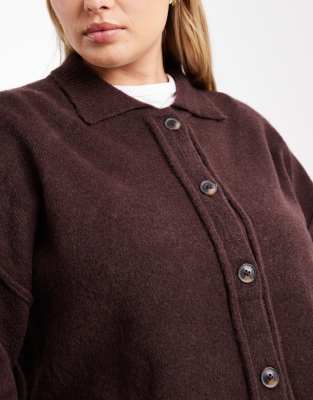 Asos Curve Asos Design Curve Knit Collar Shirt Cardigan With Seam Detail In Purple