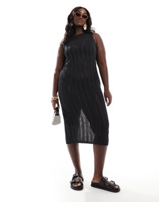 Asos Curve Asos Design Curve Knit Column Midaxi Dress In Metallic Yarn In Black