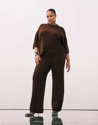 Asos Curve Asos Design Curve Knit Compact Structured Oversized T-shirt In Brown