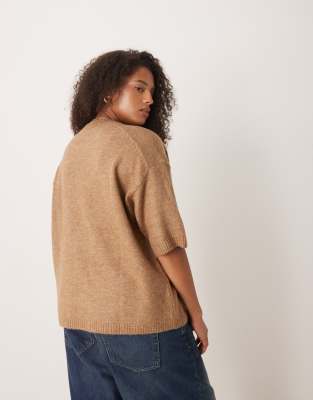 Asos Curve Asos Design Curve Knit Crew Neck Fluffy T-shirt Sweater In Nude