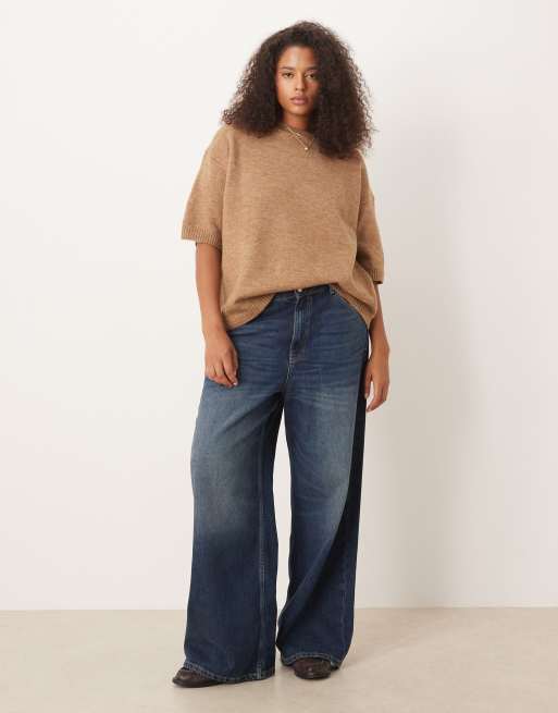ASOS DESIGN Curve knit crew neck fluffy T-shirt sweater in beige, 3 of 4