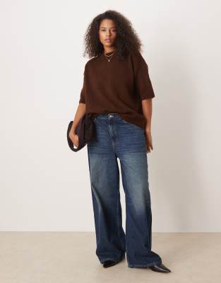 Asos Curve Asos Design Curve Knit Crew Neck Fluffy T-shirt Sweater In Brown