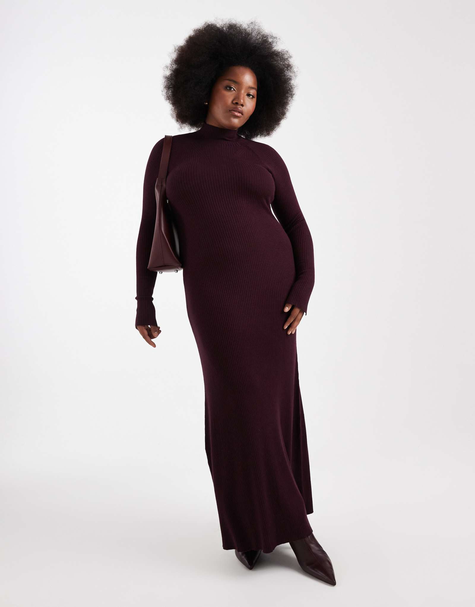 Макси-платье ASOS DESIGN Curve из тонкого трикотажа в рубчик сливового цвета