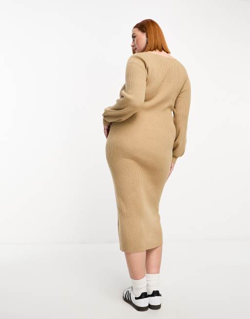 chinese dress ladies High Cowl Neck Long Sleeve Sweater Dress with Boucle Texture Plus Size - XL